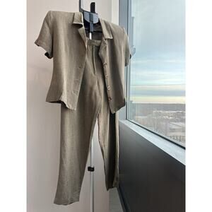 Petite Sophisticate & Co. Beige Linen Blend Jacket Pants Set PS